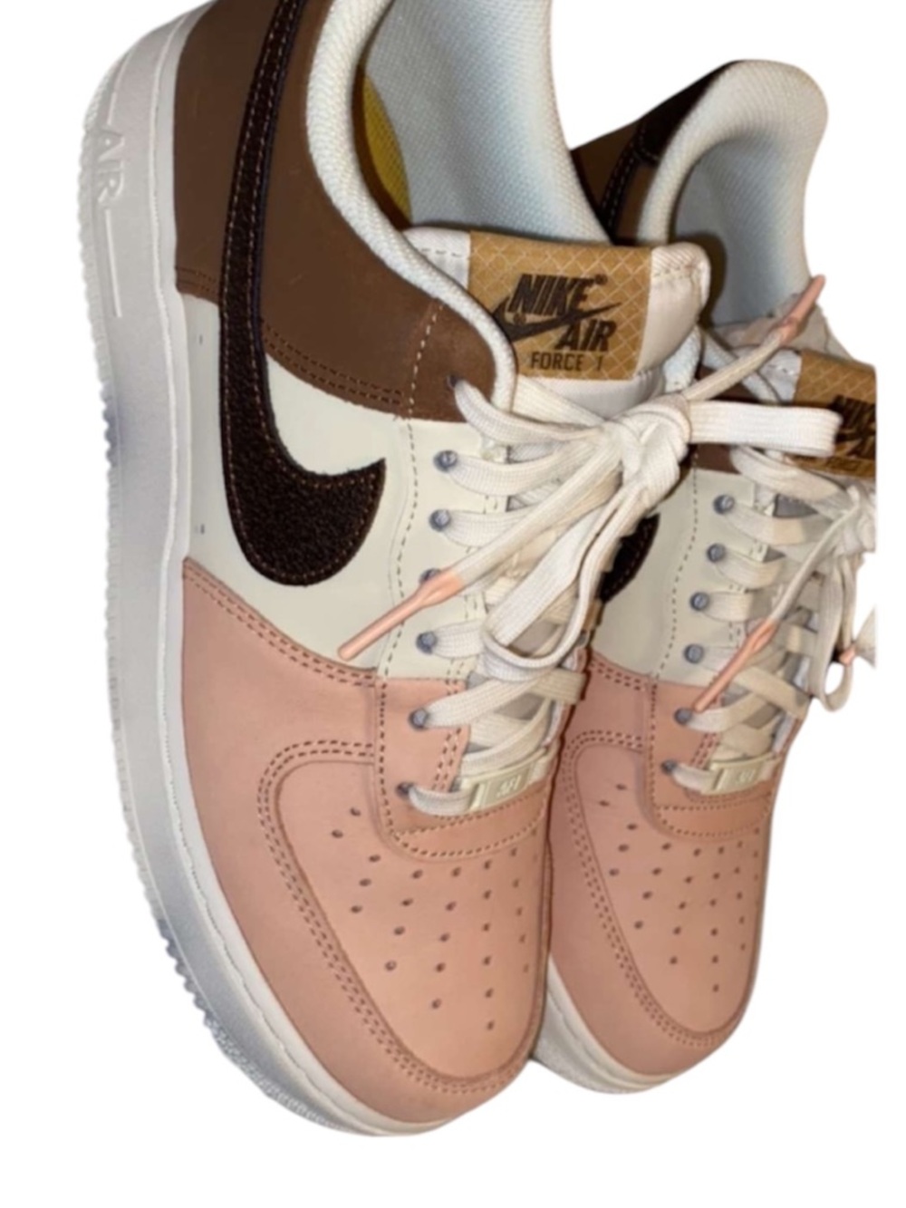 Nike Colorblock Air Force 1 Low in Pink, Brown, Cream with Black Swoosh - Picture 4 of 6